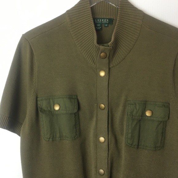 Lauren Ralph Lauren Tops - Ralph Lauren Knit Sweater Shirt Army Green Cargo Pocket 2X 100% Cotton XXL EUC